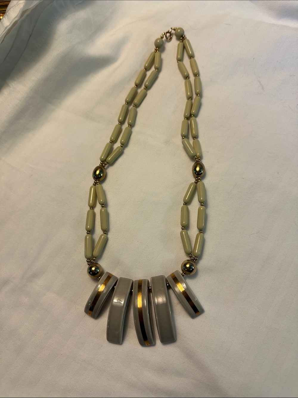 Neutral cream & Gray with Gold Accent Beaded Statement Necklace